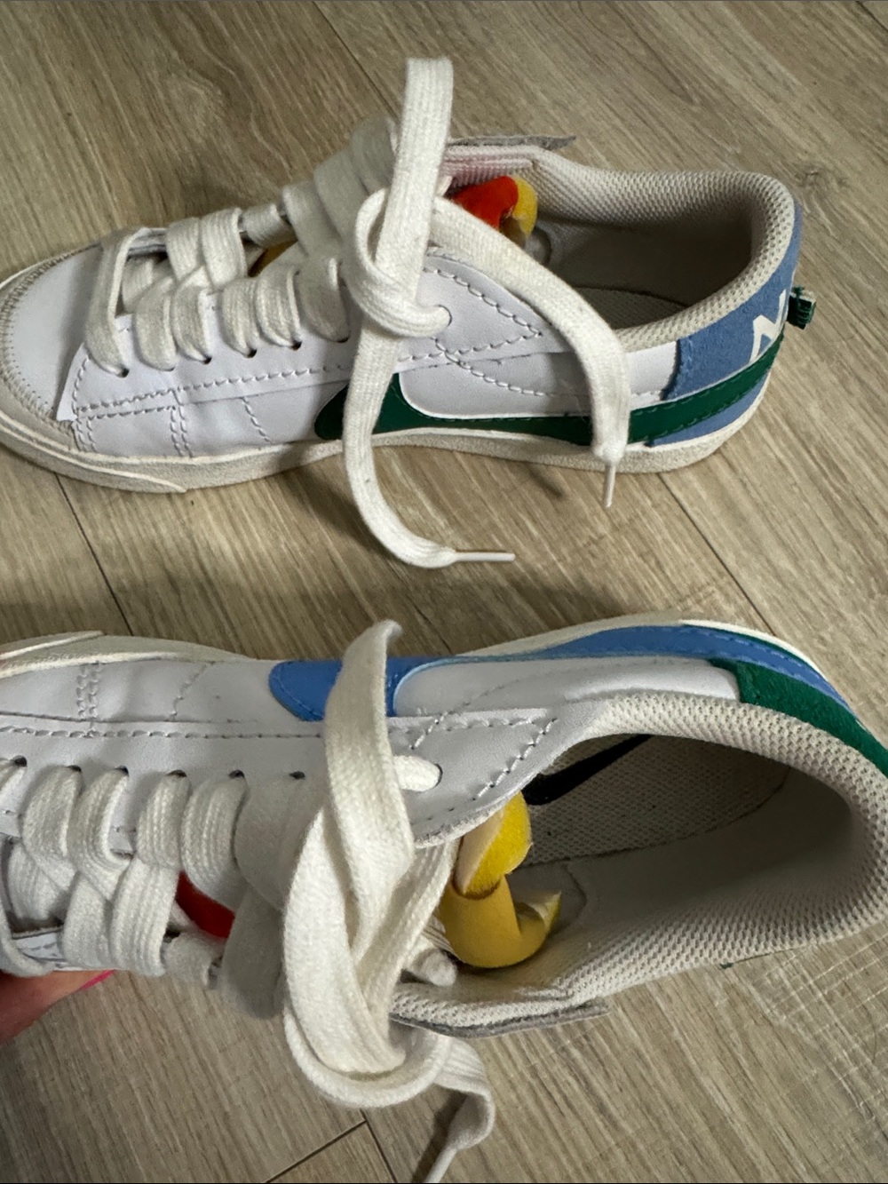 Nike White Low-Top Sneakers with Green and Blue Swooshes - Picture 4 of 5